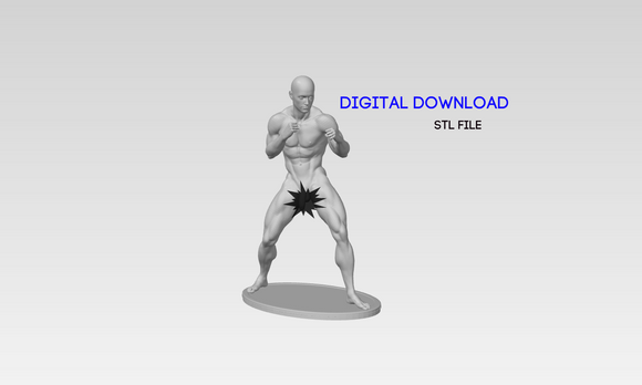 3D Printable Statue of a Muscular Nude Young Man in a Fighting Stance // STL FILE // MM39