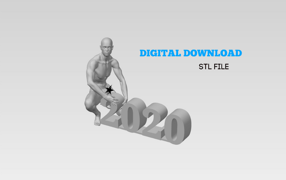 3D Printable Commemorative Screw 2020 Figure - Young Man Mounting 2020 // STL FILE // MM70