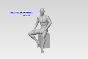 3D Printable Statue of a Nude Man Casually Sitting on a Block // STL FILE // MM11