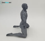 Solid 3D Printed Statue - 6" Nude Muscular Man in a Kneeling Pose // MM21