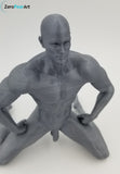 Solid 3D Printed Statue - 6" Nude Muscular Man in a Kneeling Pose // MM21