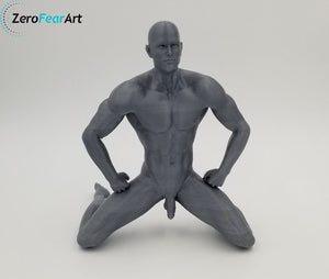 Solid 3D Printed Statue - 6" Nude Muscular Man in a Kneeling Pose // MM21