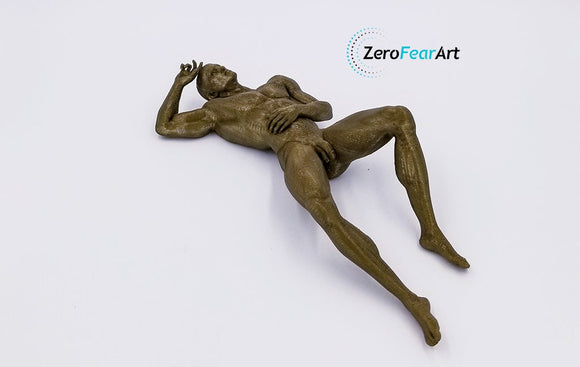 Solid 3D Printed Nude Young Man Laying on His Back (MM30)