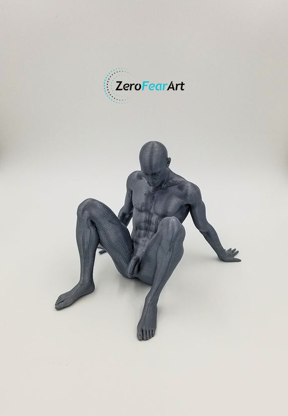 Solid 3D Printed Nude Man Relaxing on Ground (MM29)