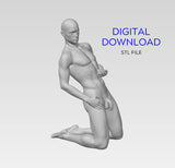 3D Printable Nude Man Kneeling & Leaning Back // STL FILE // MM20